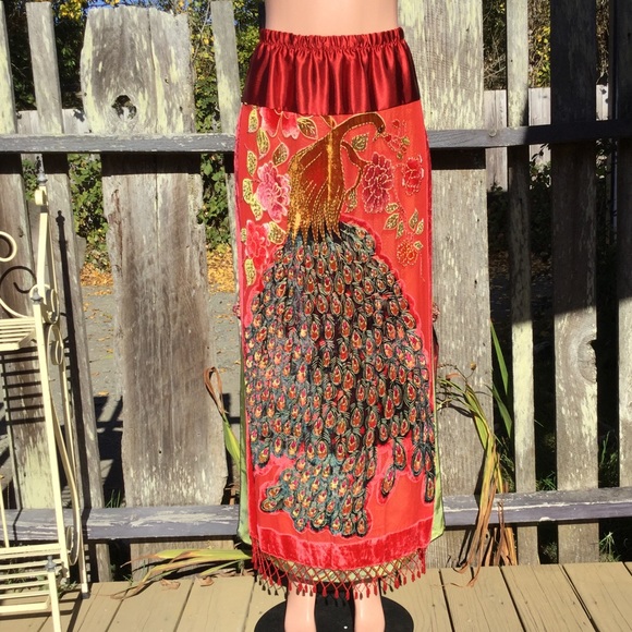 Rare Lee Anderson Beaded Velvet Peacock Skirt